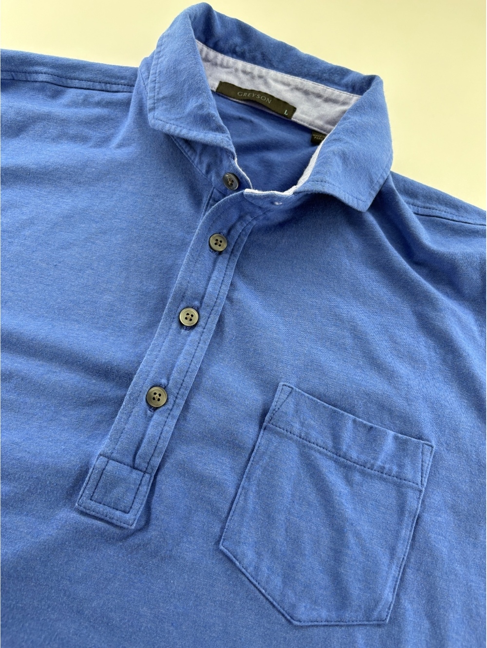 Greyson Golf Polo Men's L Blue Wolf Logo Chest Pocket EUC